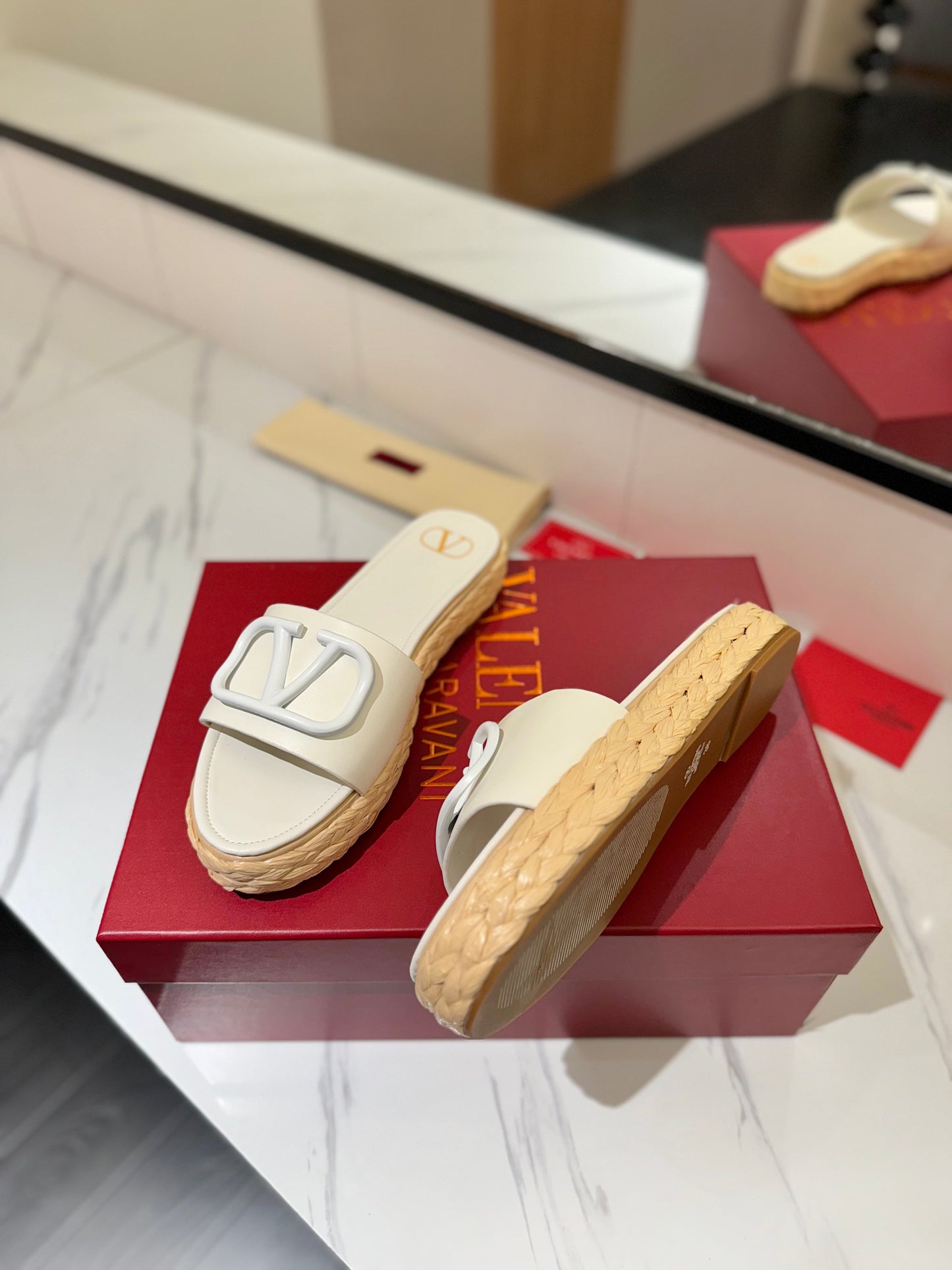 VLTN ESPADRILLE SLIDES 25S IN WHITE LAMBSKIN STYLE 8