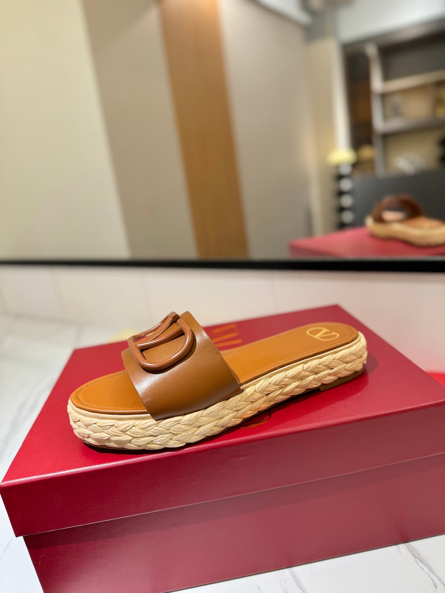 VLTN ESPADRILLE SLIDES 25S IN LIGHT BROWN LAMBSKIN STYLE 7