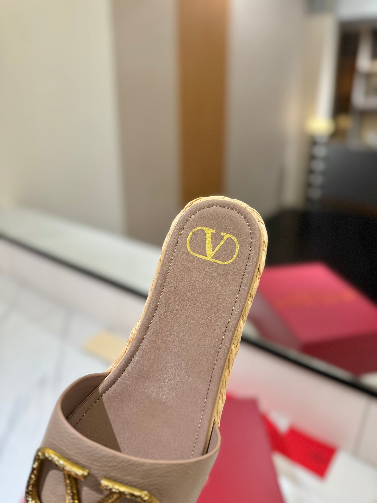 VLTN ESPADRILLE SLIDES 25S IN BEIGE BROWN LAMBSKIN STYLE 4