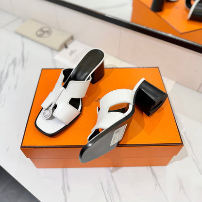 HM 26S HELIA SANDAL 70MM IN WHITE AND BLACK CALFSKIN
