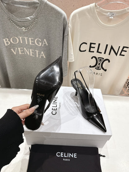 JUDY CAP TOE SLINGBACK 65MM IN BLACK SMOOTH AND SHINY CALFSKIN