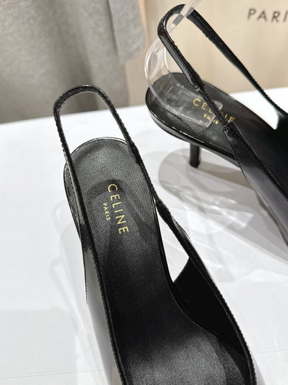 JUDY CAP TOE SLINGBACK 65MM IN BLACK SMOOTH AND SHINY CALFSKIN