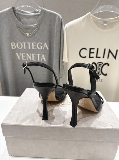 JIMMY CHOO 26S HIGH-HEELED SANDALS 100 MM IN BLACK LAMBSKIN