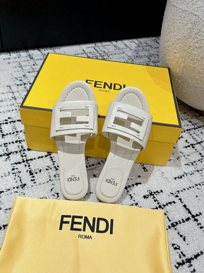 FF Baguette Ivory Leather Slide