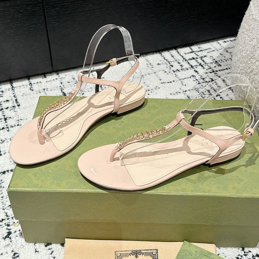 THONG SANDAL IN ALMOND BEIGE CALFSKIN WITH GOLD HARDWARE