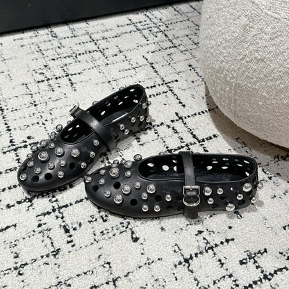 ALAIA PEARL MARY JANE SHOES IN BLACK LAMBSKIN