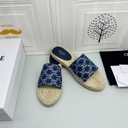 NEW FLAT FISHERMAN SLIPPERS NAVY BLUE COTTON CANVAS