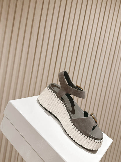 CHLOÉ 26S HIGH-HEELED SANDALS IN GREY LAMBSKIN AND SUEDE
