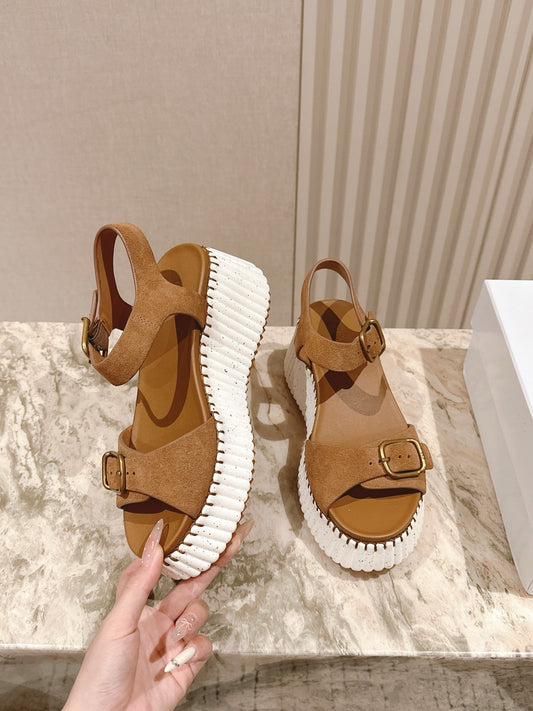 CHLOÉ 26S HIGH-HEELED SANDALS IN BROWN LAMBSKIN AND SUEDE