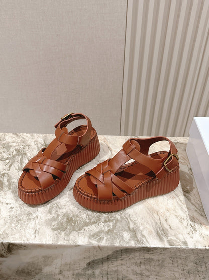 CHLOÉ 26S HIGH-HEELED SANDALS IN BROWN LAMBSKIN