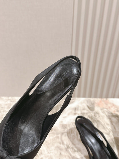 BALENCIAGA 25S HIGH SLINGBACK IN BLACK SATIN WITH SMALL BOW