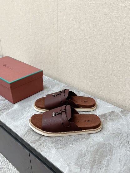 LP 26S LOCK MULE SLIDES IN BURGUNDY RED CALFSKIN SILVER HARDWARE