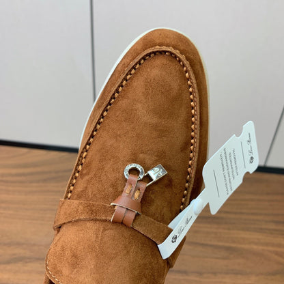 LP LOAFERS 25S IN BROWN CASHMERE WITH SILVER HARDWARE