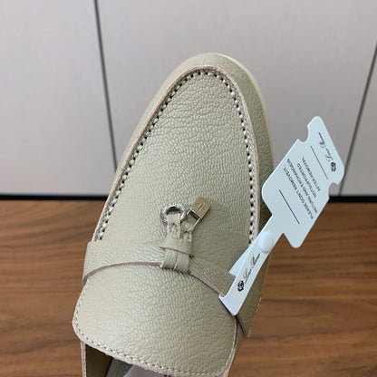 LP FLAT MULES 25S IN MOSS GRAY LAMBSKIN WITH SILVER HARDWARE
