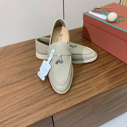LP LOAFERS 25S IN MOSS GRAY LAMBSKIN WITH SILVER HARDWARE