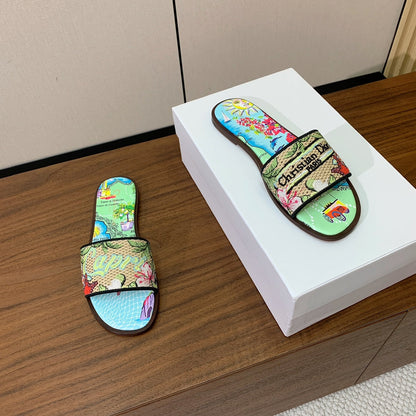 DIOR 25S DWAY SLIDE IN MULTICOLOR CALFSKIN AND FABRIC STYLE 3