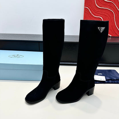 PRADA 25S HIGH-CUT BOOTS 55 MM IN BLACK SUEDE