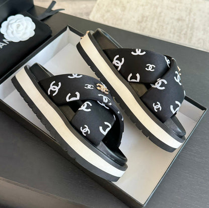 Cross Straps Mule Sandals Lambskin Black