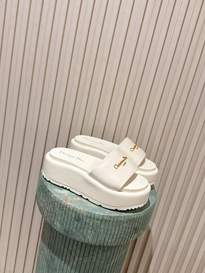 DIOR 26S PLATFORM SLIDE SANDALS 60 MM IN WHITE CALFSKIN