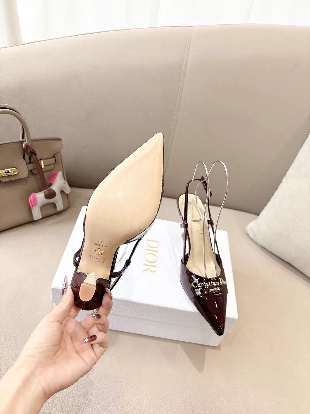MY DD SLINGBACK PUMP 85MM IN BURGUNDY RED CALFSKIN