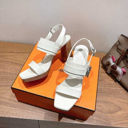 HM 26S GIGI 85 SANDAL IN WHITE CALFSKIN SILVER HARDWARE