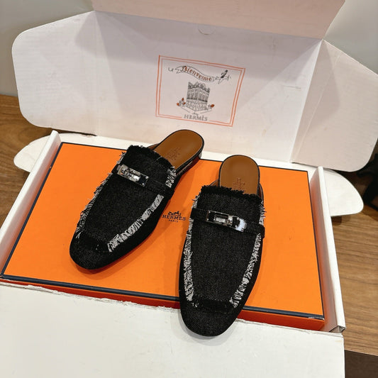 HM 26S OZ MULE IN BLACK DENIM SILVER HARDWARE 03