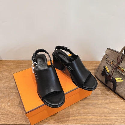 HM 26S ELDA 60 SANDAL IN BLACK CALFSKIN SILVER HARDWARE
