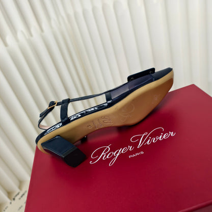 ROGER VIVIER 25S BELLE VIVIER SLINGBACK PUMPS 45MM IN NAVY BLUE MESH FABRIC