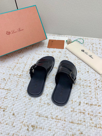 SANDALS IN BLACK SNAKE EMBOSSED CALFSKIN