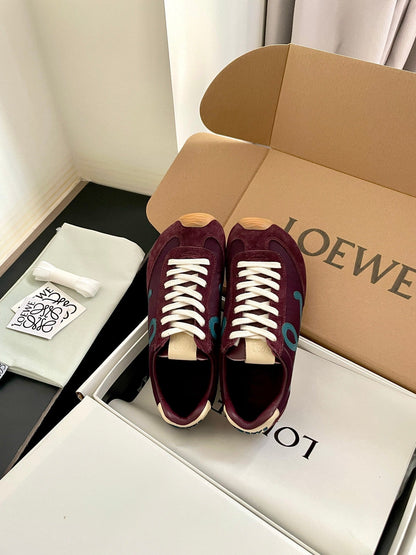 LOEWE 26S BALLET RUNNER 2.0 IN WINE RED SUEDE AND NYLON