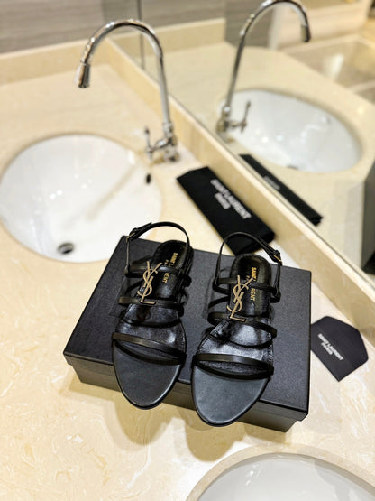 SL CASSANDRA FLAT SANDALS BLACK CALFSKIN
