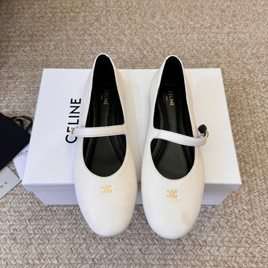 CELINE 26S BALLERINA FLATS IN WHITE LAMBSKIN