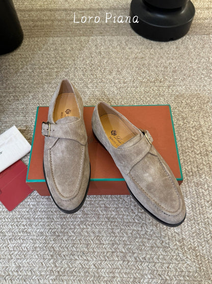 LP 26S MONK STRAP LOAFERS IN LIGHT GREY SUEDE SILVER HARDWARE
