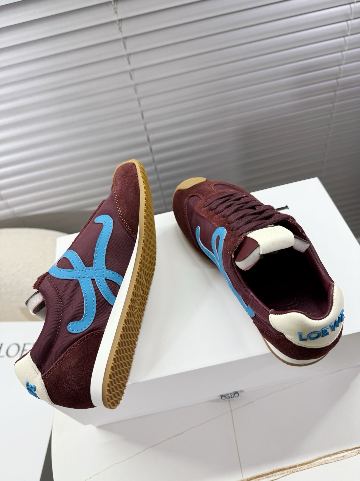 LOEWE 26S BALLET RUNNER 2.0 IN BURGUNDY RED NYLON AND CALFSKIN