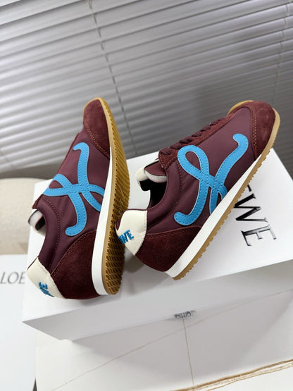 LOEWE 26S BALLET RUNNER 2.0 IN BURGUNDY RED NYLON AND CALFSKIN
