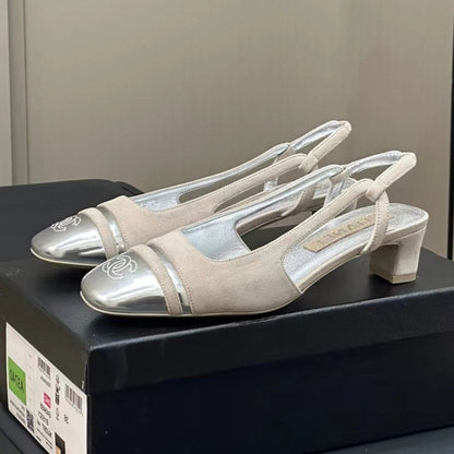 SLINGBACKS IN GREY SUEDE AND SILVER LAMBSKIN