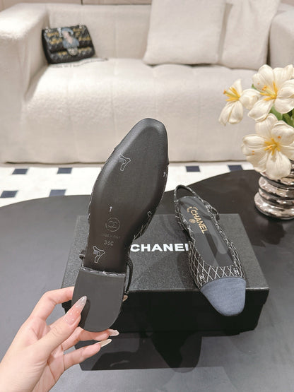 CC SLINGBACK 25S 25 MM IN BLACK DENIM WITH PLAID PATTERN