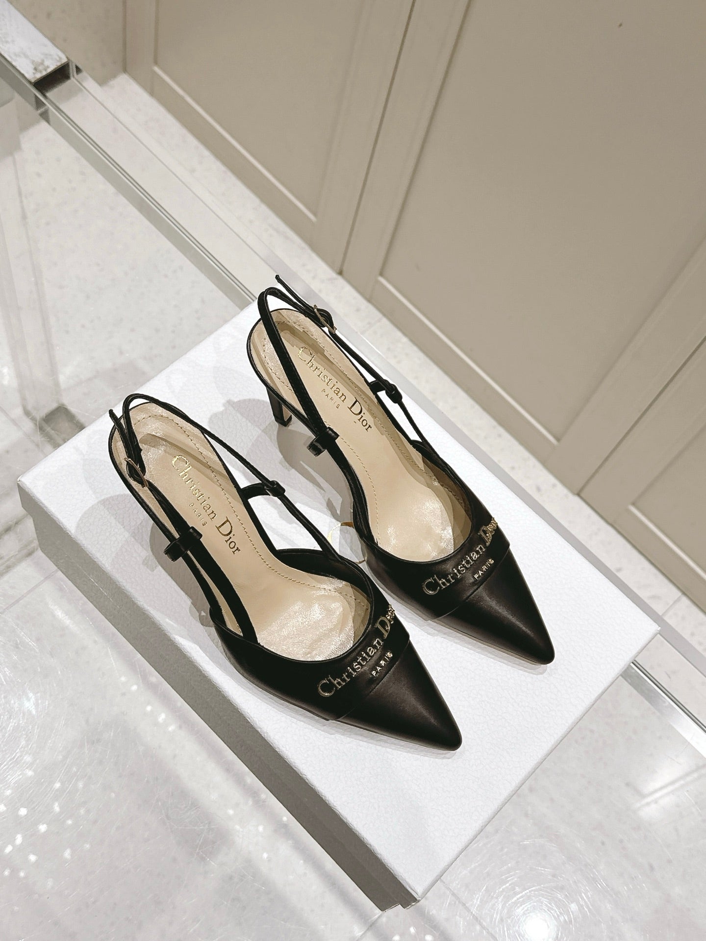 MY DD 25S SLINGBACK PUMP 50MM IN BLACK CALFSKIN