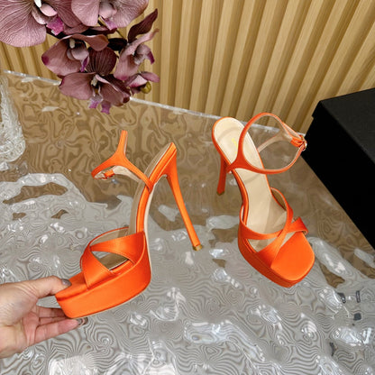 DEBBIE PLATFORM SANDALS IN ORANGE SILK