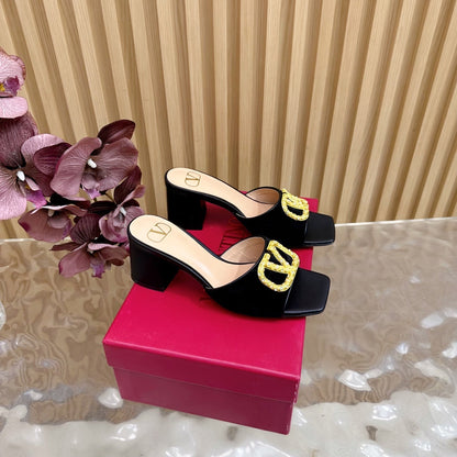 VALENTINO 25S HIGH-HEEL MULES 60 MM IN BLACK VELVET AND CALFSKIN WITH GOLD HARDWARE