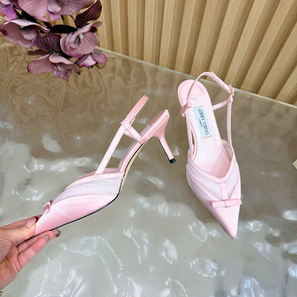 JIMMY CHOO 26S SLINGBACK HEELS 65 MM IN LIGHT PINK MESH AND SATIN