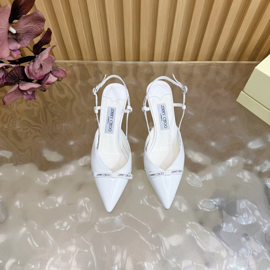 JIMMY CHOO 26S SLINGBACK HEELS 65 MM IN WHITE PATENT CALFSKIN
