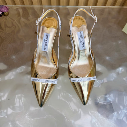 JIMMY CHOO 26S SLINGBACK HEELS 65 MM IN GOLD PATENT CALFSKIN