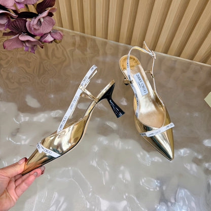 JIMMY CHOO 26S SLINGBACK HEELS 65 MM IN GOLD PATENT CALFSKIN