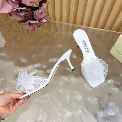 JIMMY CHOO 26S HIGH-HEELED SANDALS 65 MM IN WHITE LACE FLOWER