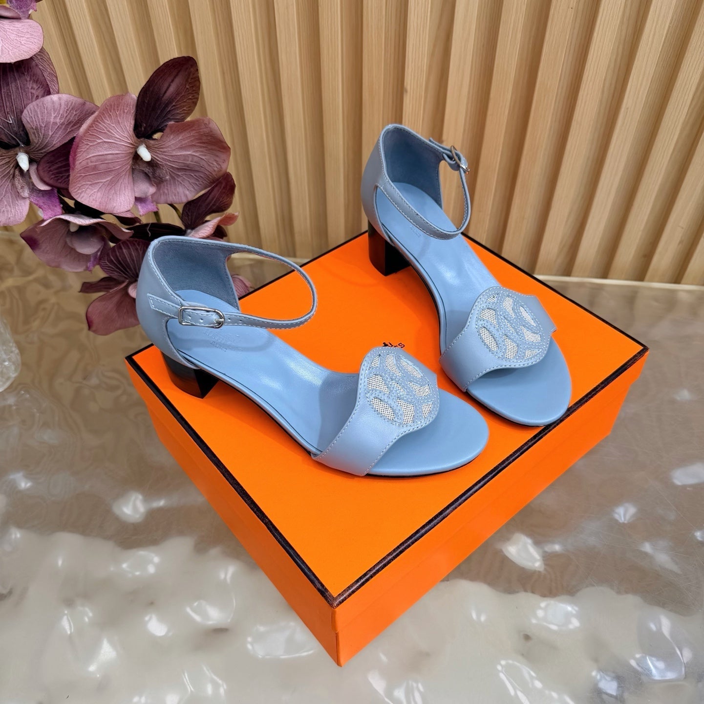 HM 26S MARQUISE SANDAL 45MM IN LIGHT BLUE CALFSKIN