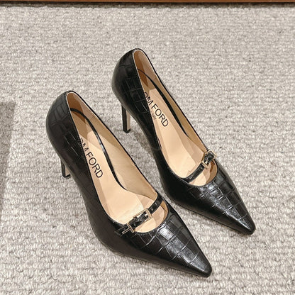 HIGH HEEL 10 CM IN BLACK CROCODILE LEATHER