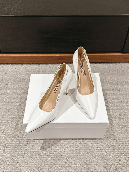 STAMPED CROCODILE LEATHER ANGELINA PUMP WHITE