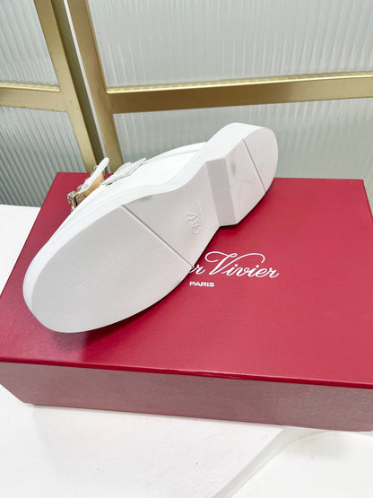 VIV' RANGERS MULES IN WHITE CALFSKIN CRYSTAL BUCKLE