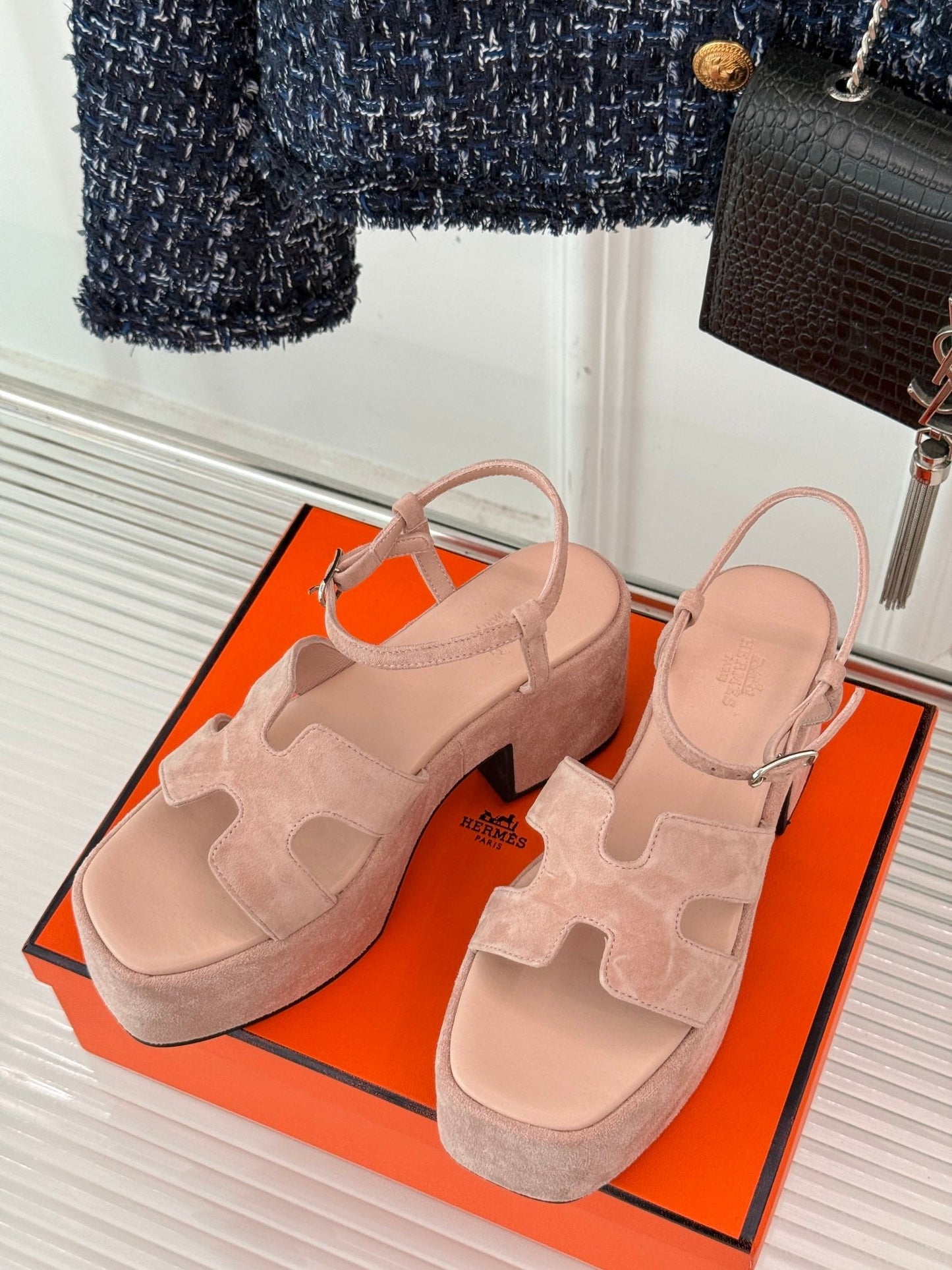 HM 25S JAM 30 HIGH-HEEL SANDAL IN PEACH PINK SUEDE